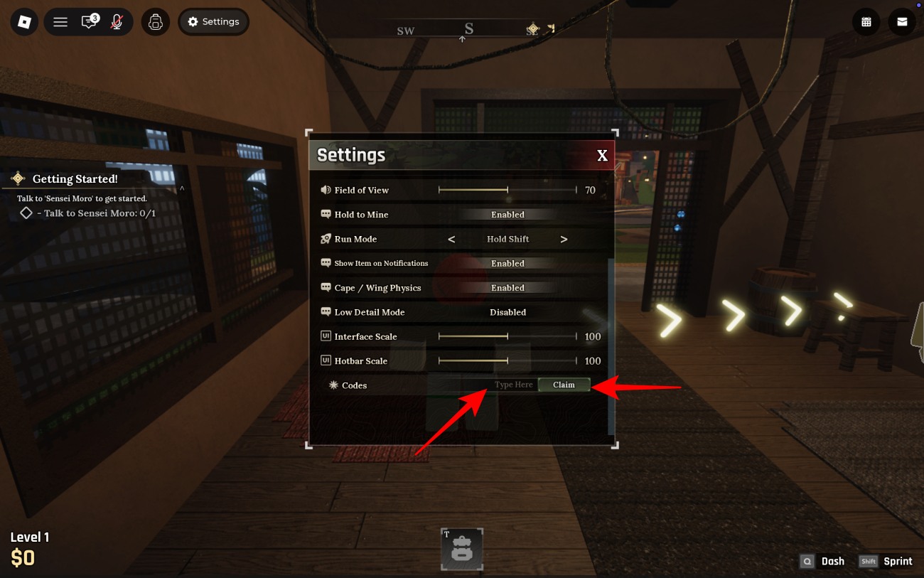 Paste a code and click Claim to redeem your reward