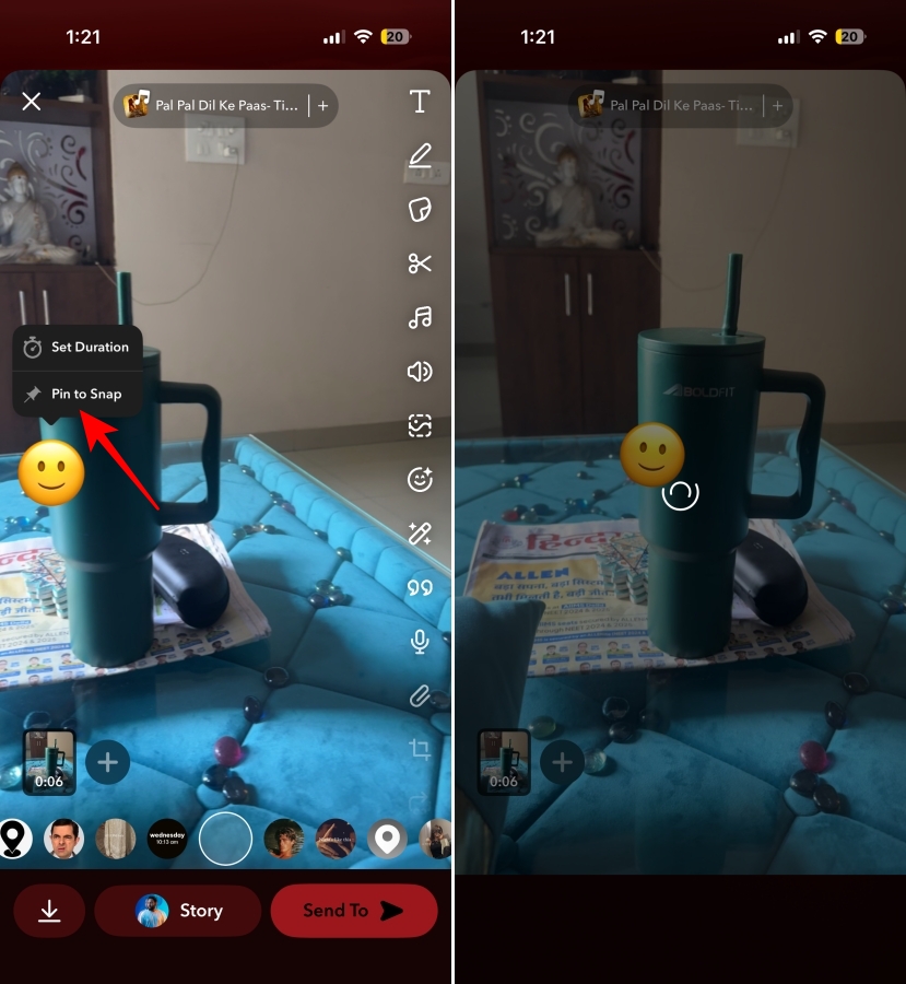 Pinning a sticker to an object in a Snapchat video