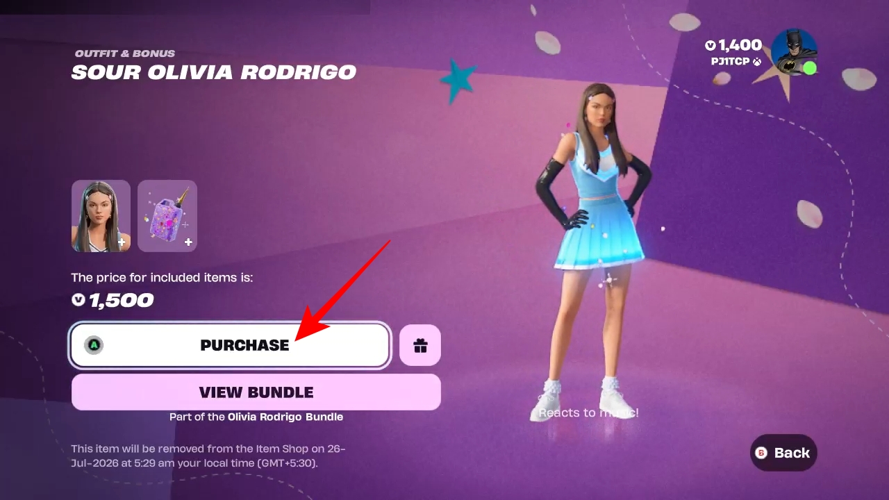 Purchase button sour Olivia rodrigo fortnite