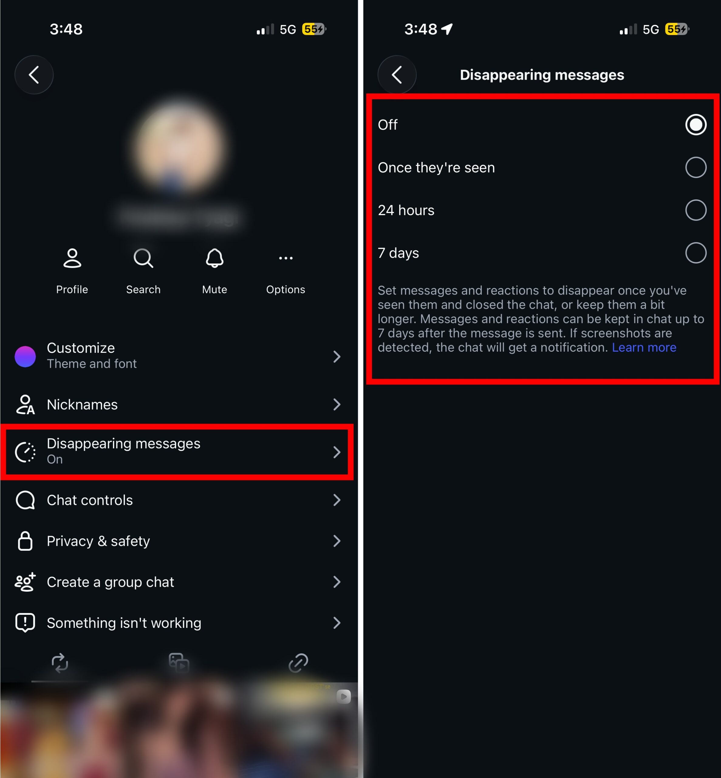 Turn off Disappearing Messages on Instagram