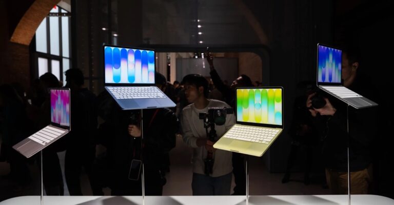 MacBook Air models displayed at an Apple event