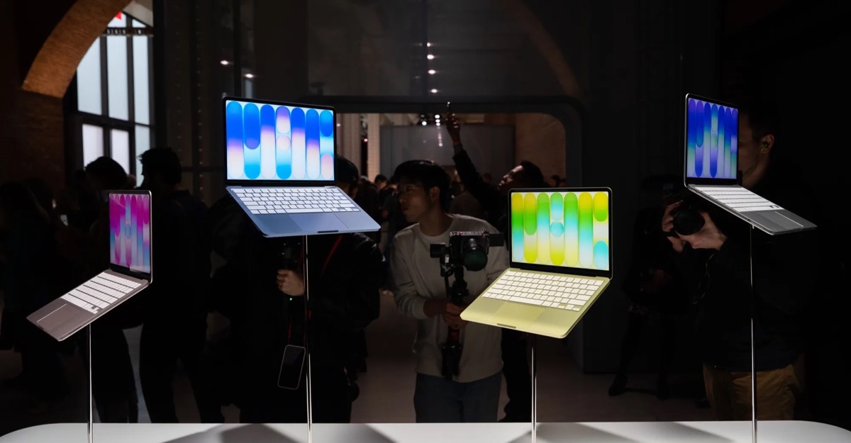 MacBook Air models displayed at an Apple event