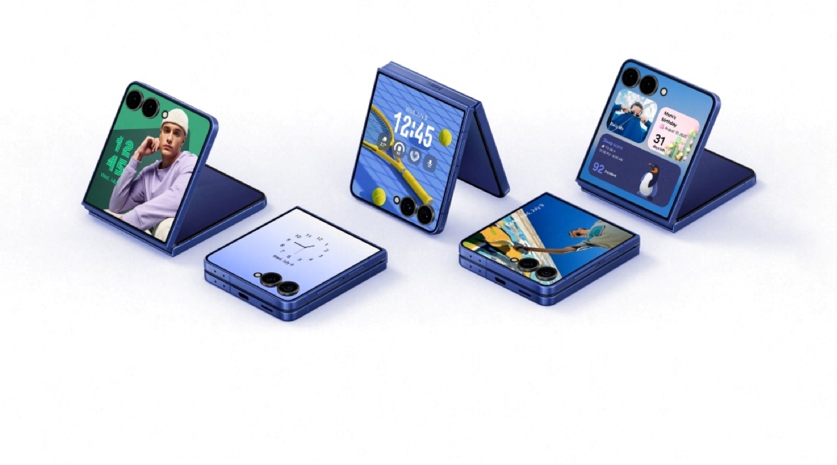 Samsung Galaxy Z Flip7 shown in five folded and unfolded positions