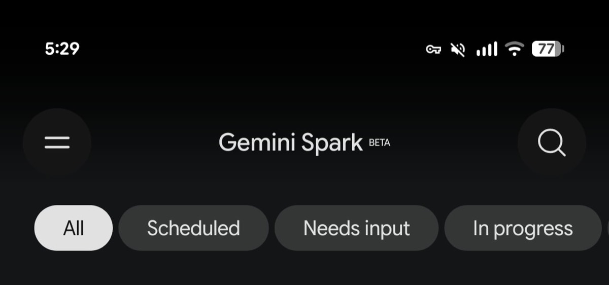 Gemini Spark task tabs for scheduled, active, and completed work