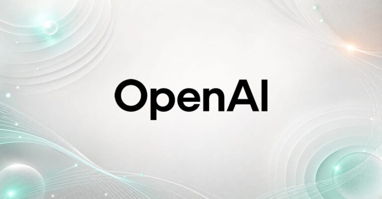 OpenAI logo on an abstract AI-themed background
