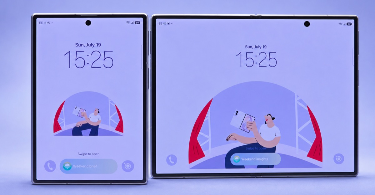 Samsung Galaxy Z Fold8 and Galaxy Z Fold8 Ultra shown open side by side