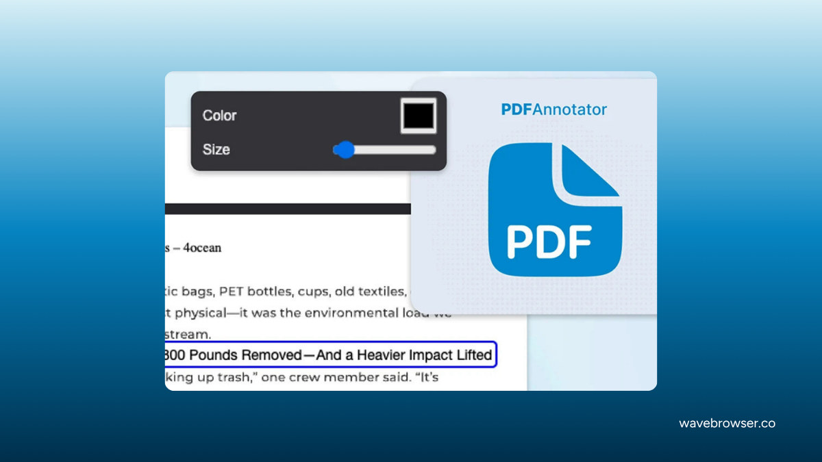 Wave Browser PDF annotation tools for highlighting and marking up documents