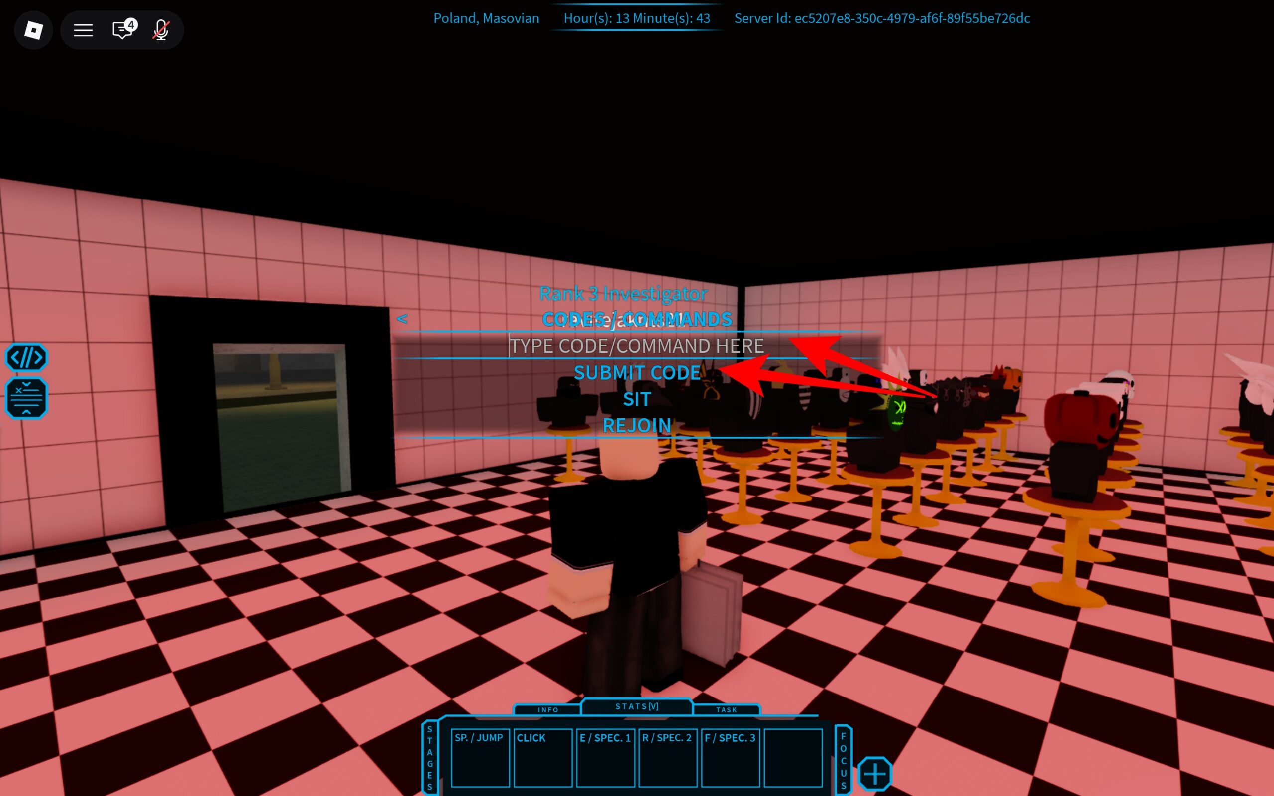 Click Submit Code to collect the reward