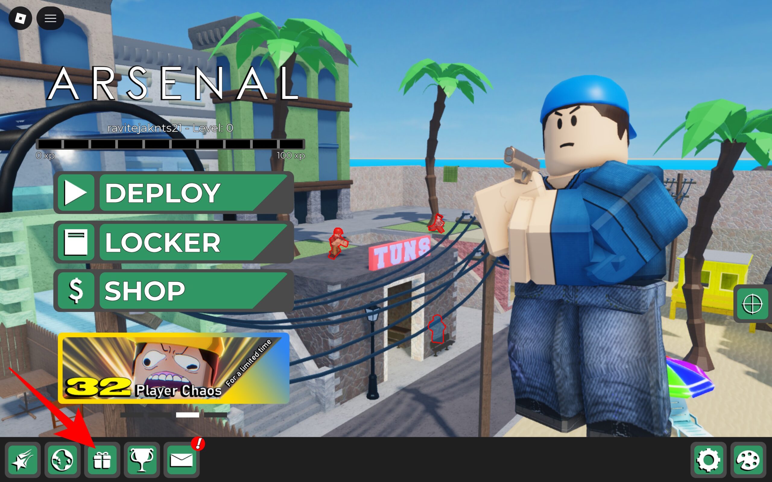 Click the gift-box or codes icon in the bottom-left corner.