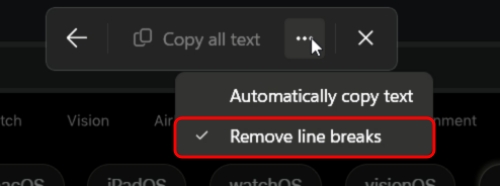 Click the three-dot icon and select Remove line breaks