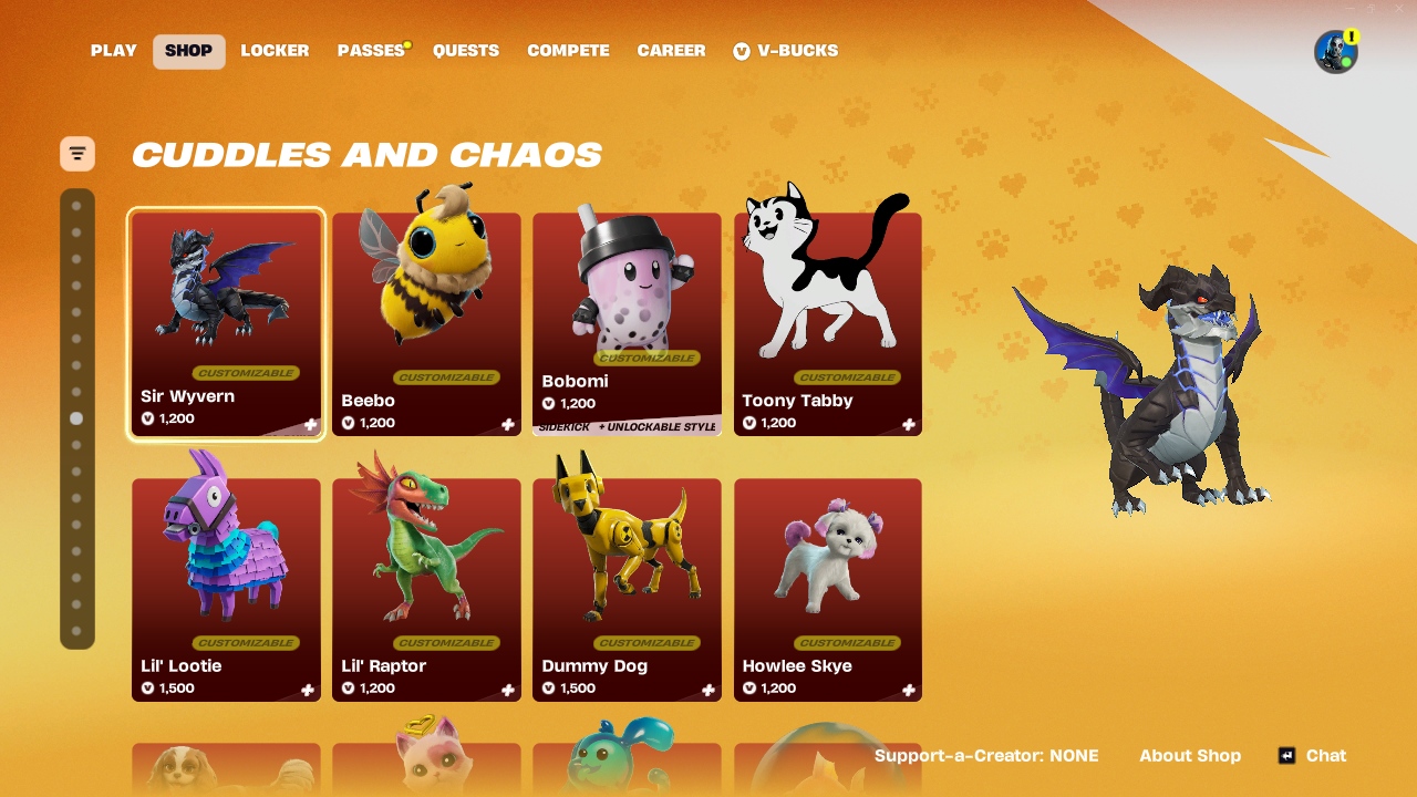 Cuddles And Chaos promo and select the Sir Wyvern sidekick