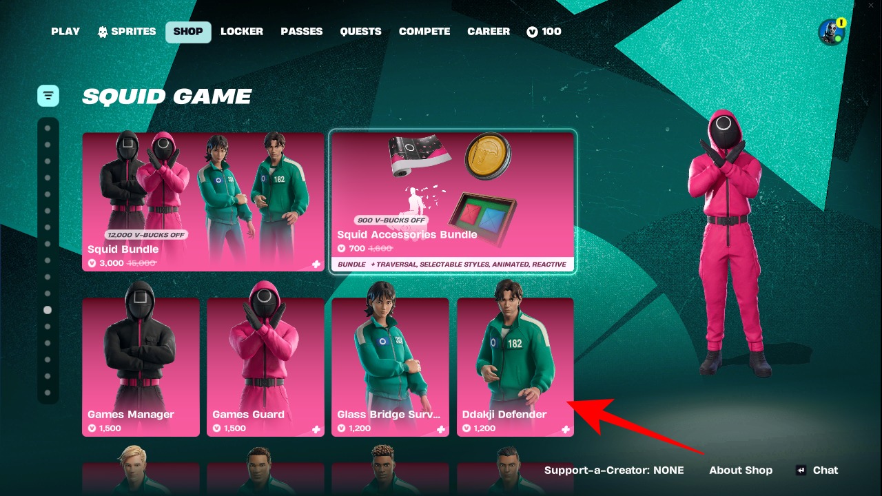 Fortnite Squid Game skins in the Item Shop