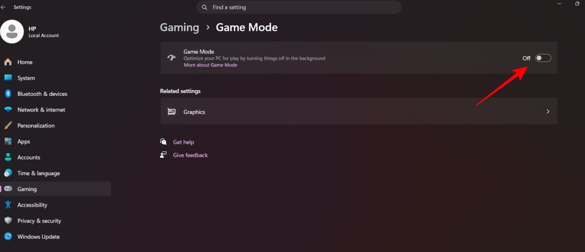 Game Mode off