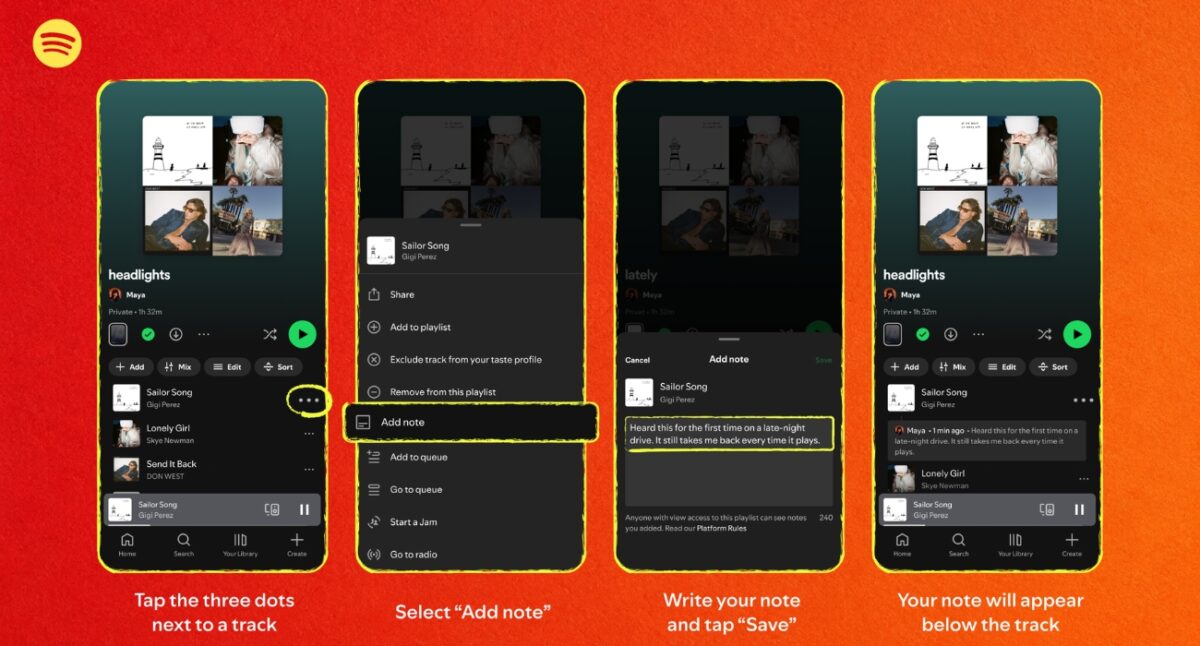 How to add notes to a Spotify Playlist