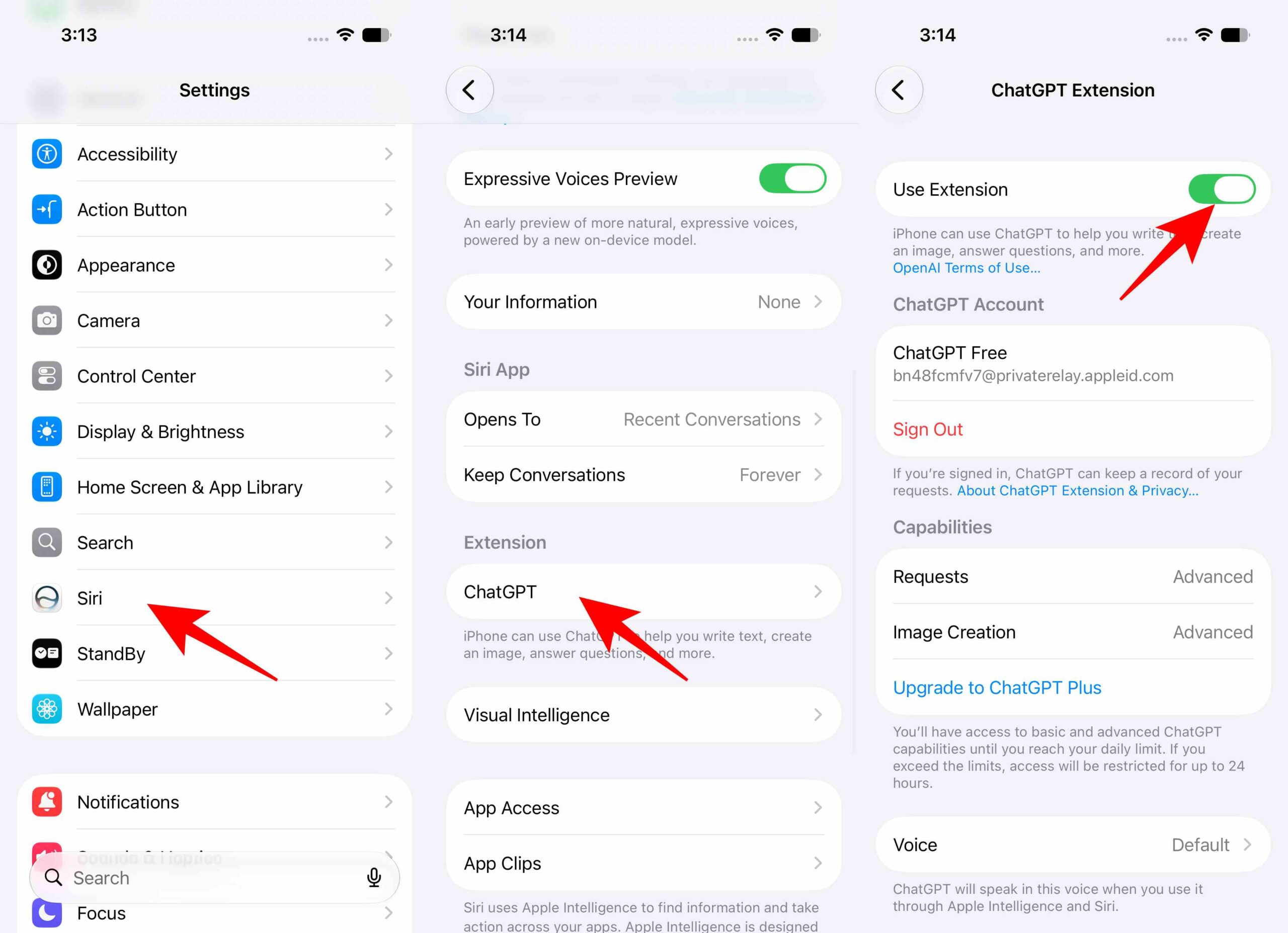 Open Settings Go to Siri option