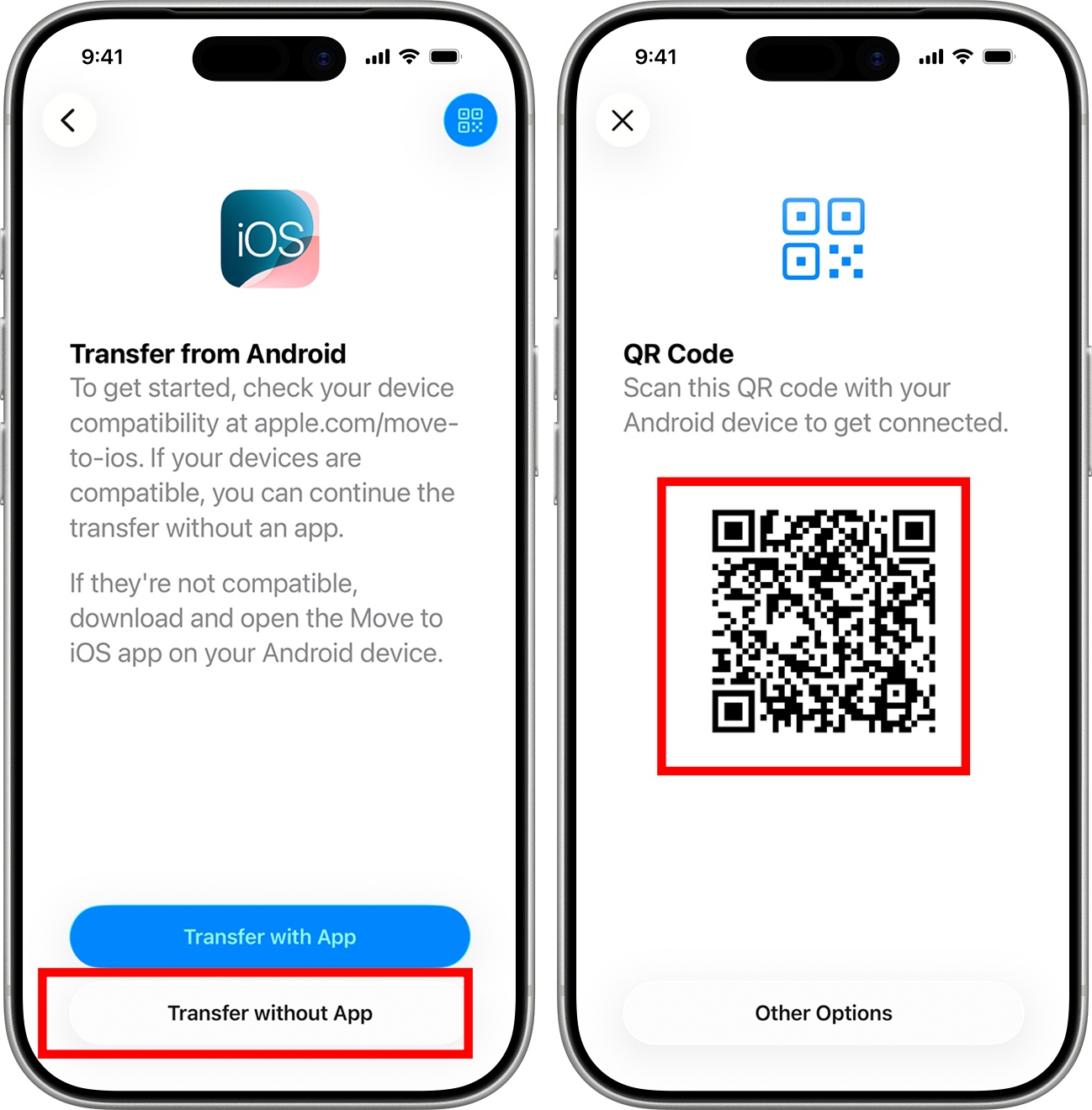 Transfer without Move to iOS app work