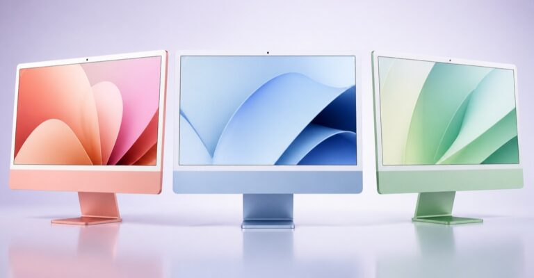 Original concept art showing a rumored next-generation all-in-one Mac in three colors