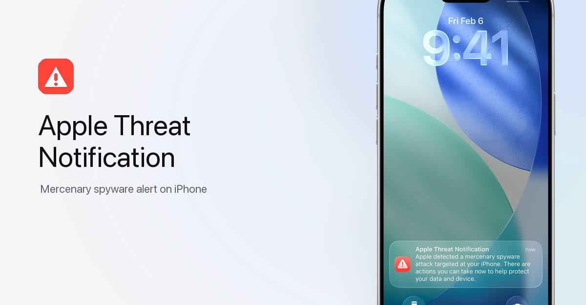 Apple mercenary spyware threat notification on an iPhone Lock Screen