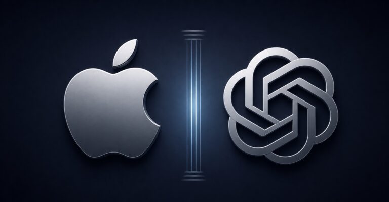Apple and OpenAI logos facing each other in a legal dispute