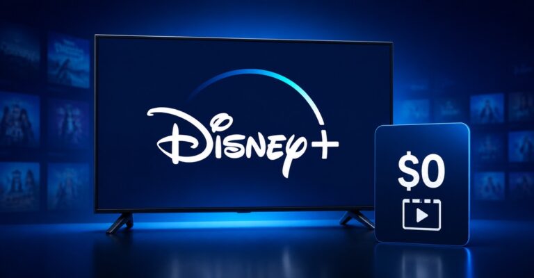 Disney+ displayed on a television beside a $0 streaming card