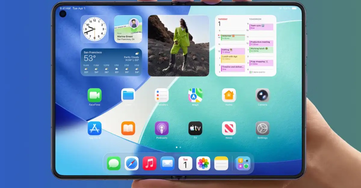 Concept image of a foldable iPhone displaying iOS 27