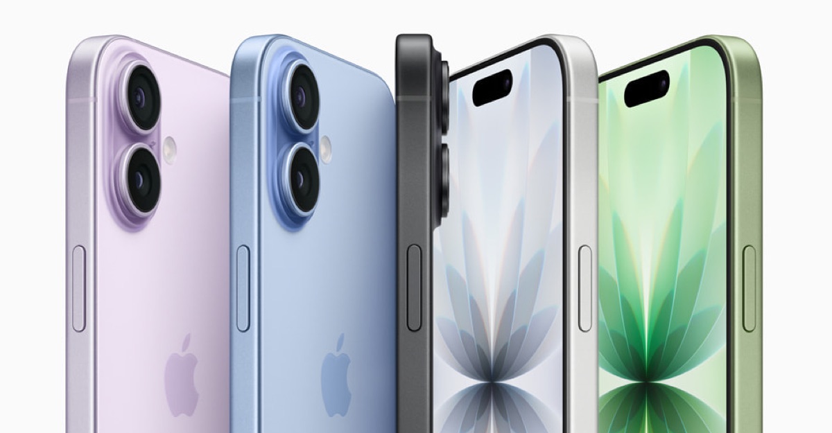Apple's iPhone 17 color lineup in lavender, mist blue, black, white, and sage