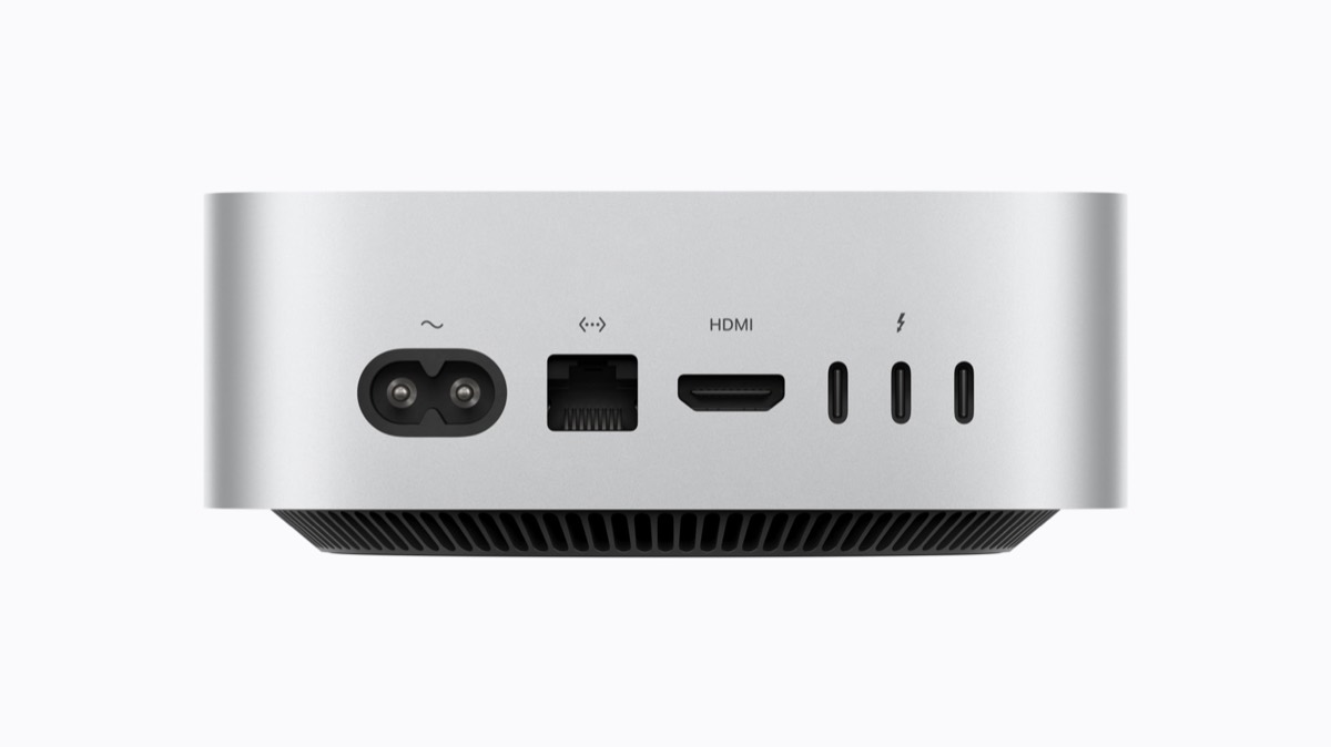 Rear of the Mac mini with Ethernet, HDMI, and three Thunderbolt ports