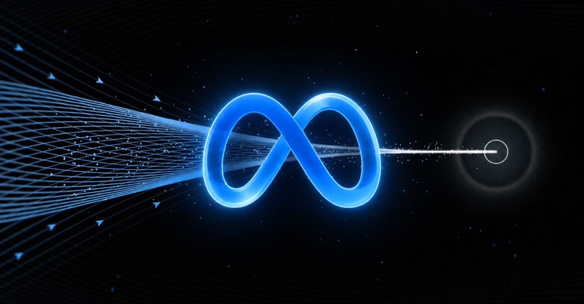 Meta logo over blue light trails representing the Muse Code AI coding agent