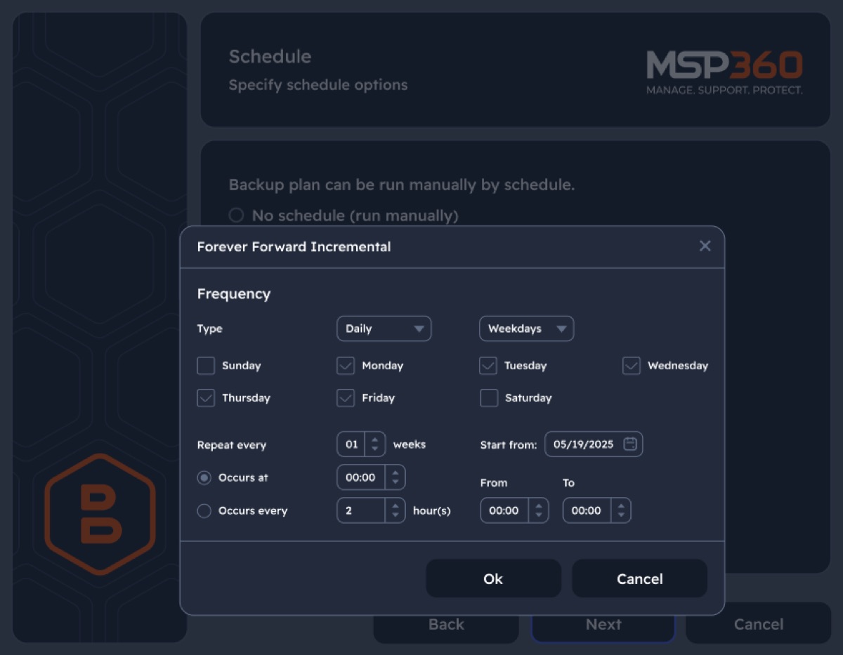 MSP360 Backup schedule options for incremental backups