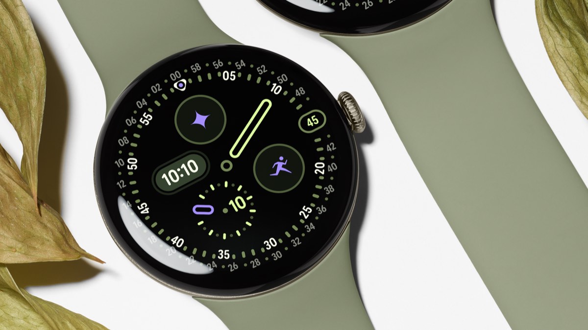 Google Pixel Watch 5 with an Olive Active Band
