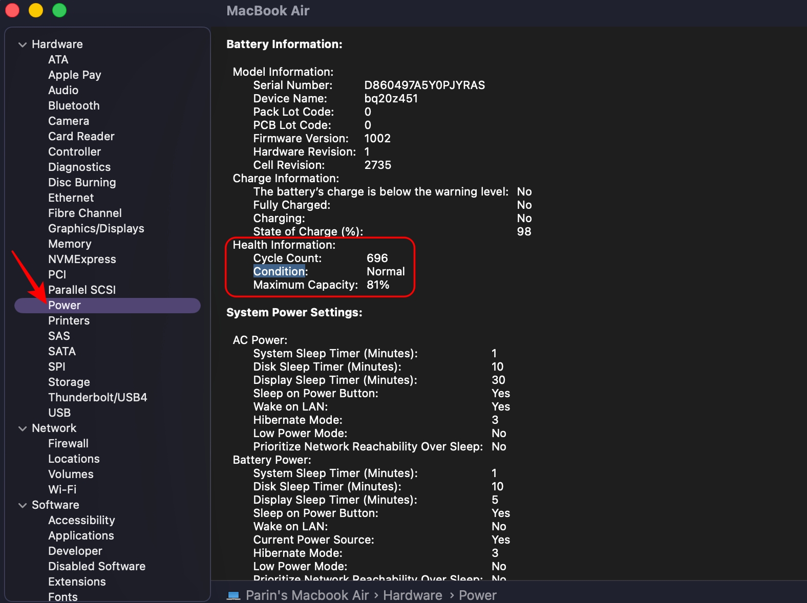 Check battery health, and maximum capacity