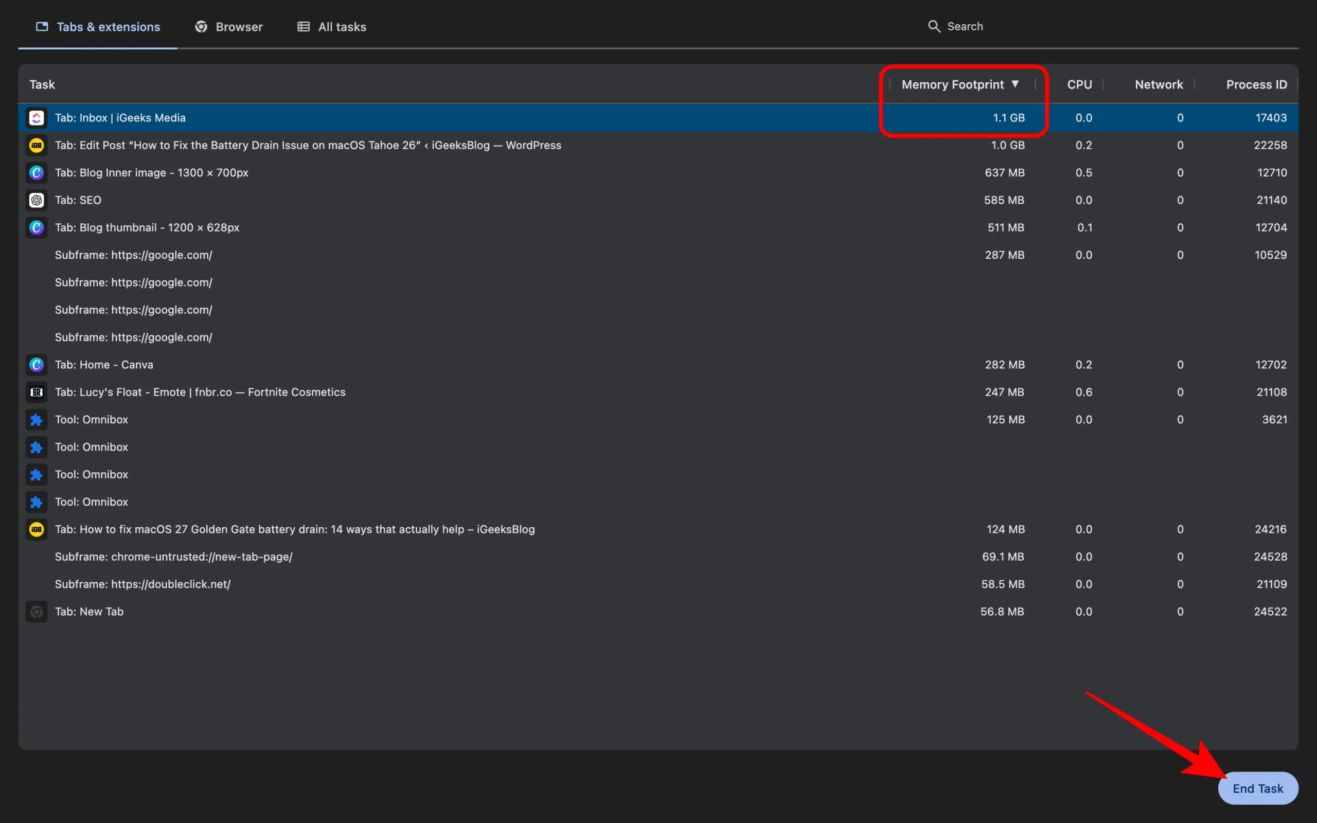 How to Fix macOS Tahoe 26 Battery Drain Issue Check for energy-hungry browser tabs