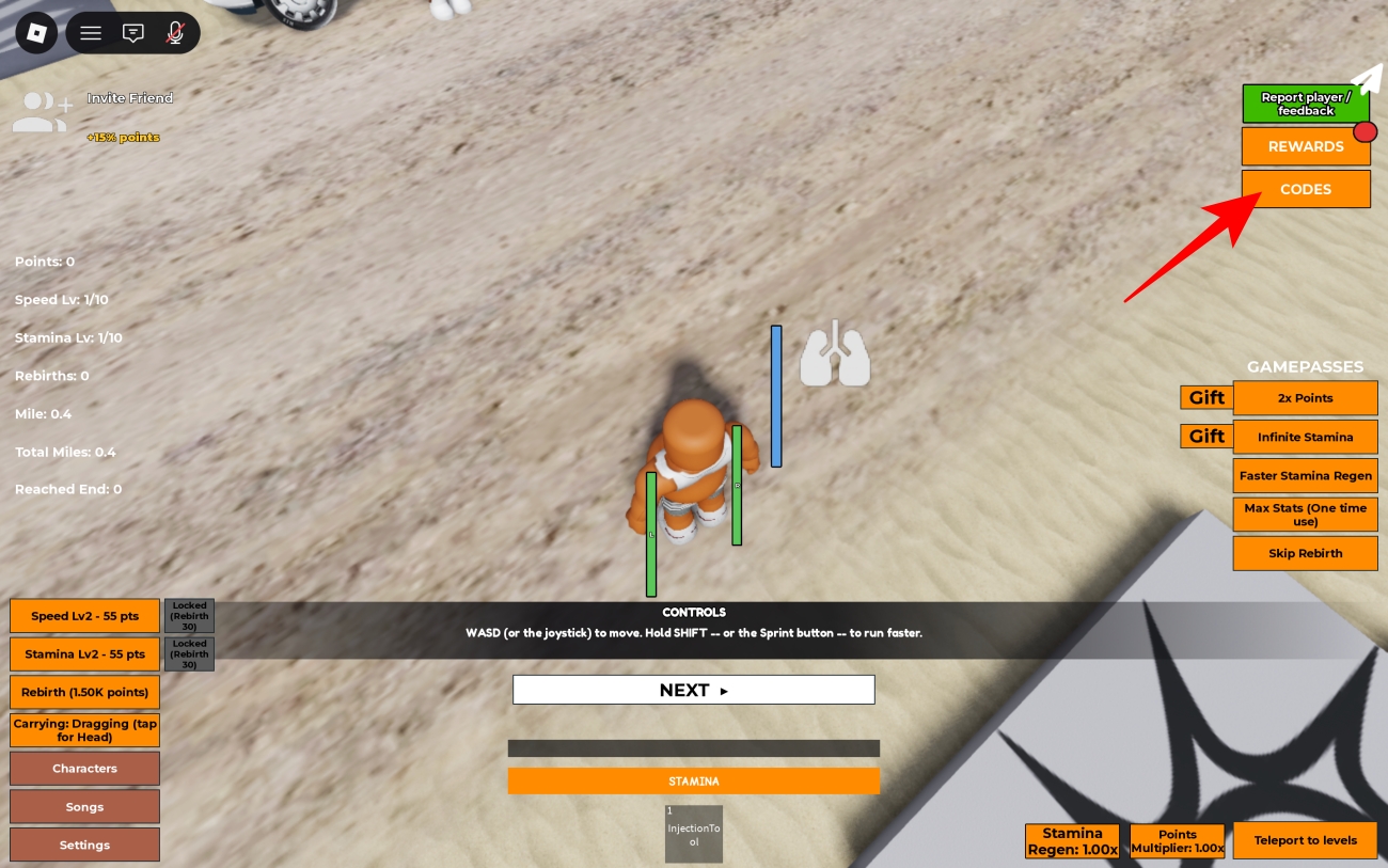 Stay Hard Run codes (September 2026) – iGeeksBlog Click CODES in the top-right corner