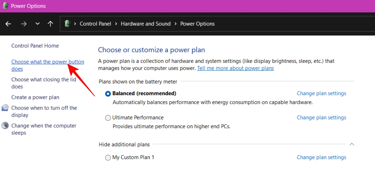 Click Choose what the power button does from the left sidebar