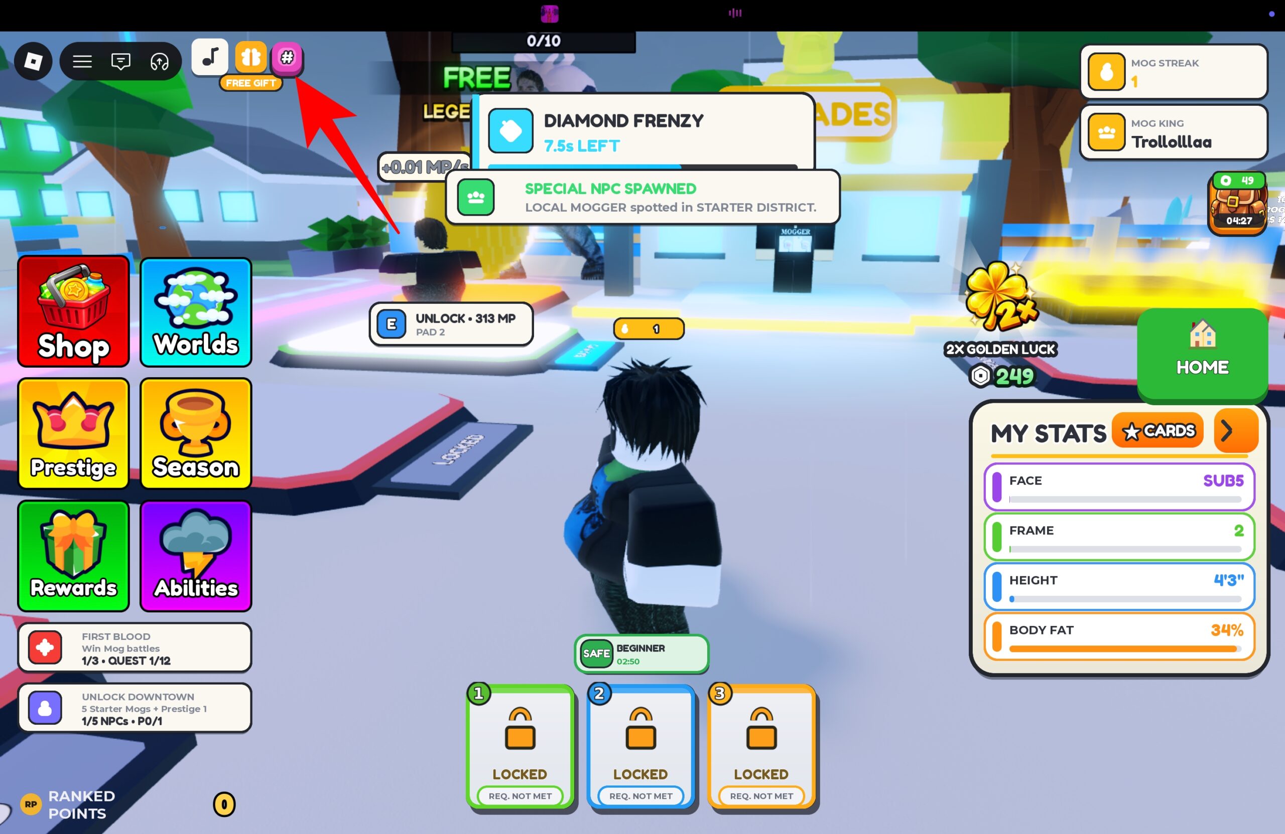 Click on the pink icon on the top left of the screen