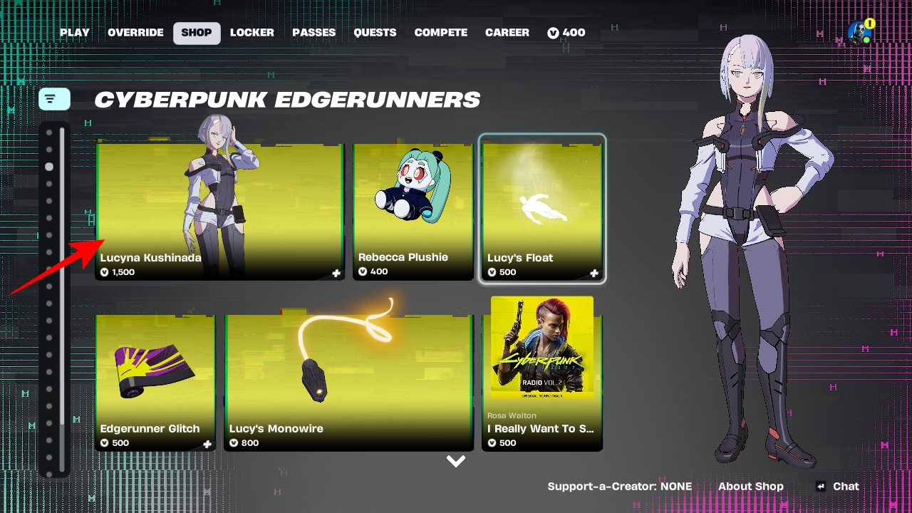 Cyberpunk edgerunners section item shop fortnite