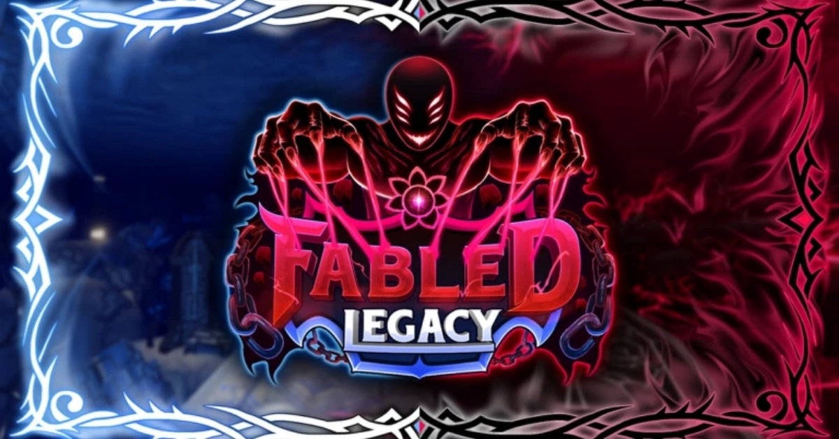Cover art for a video game titled 'TABLED LEGACY': a dark red demon with glowing pink tentacles forming the word 'TABLED' above a bold 'LEGACY', set against a blue-red split background with an ornate white frame.