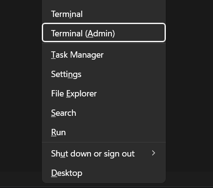 Press Win + X and select Terminal