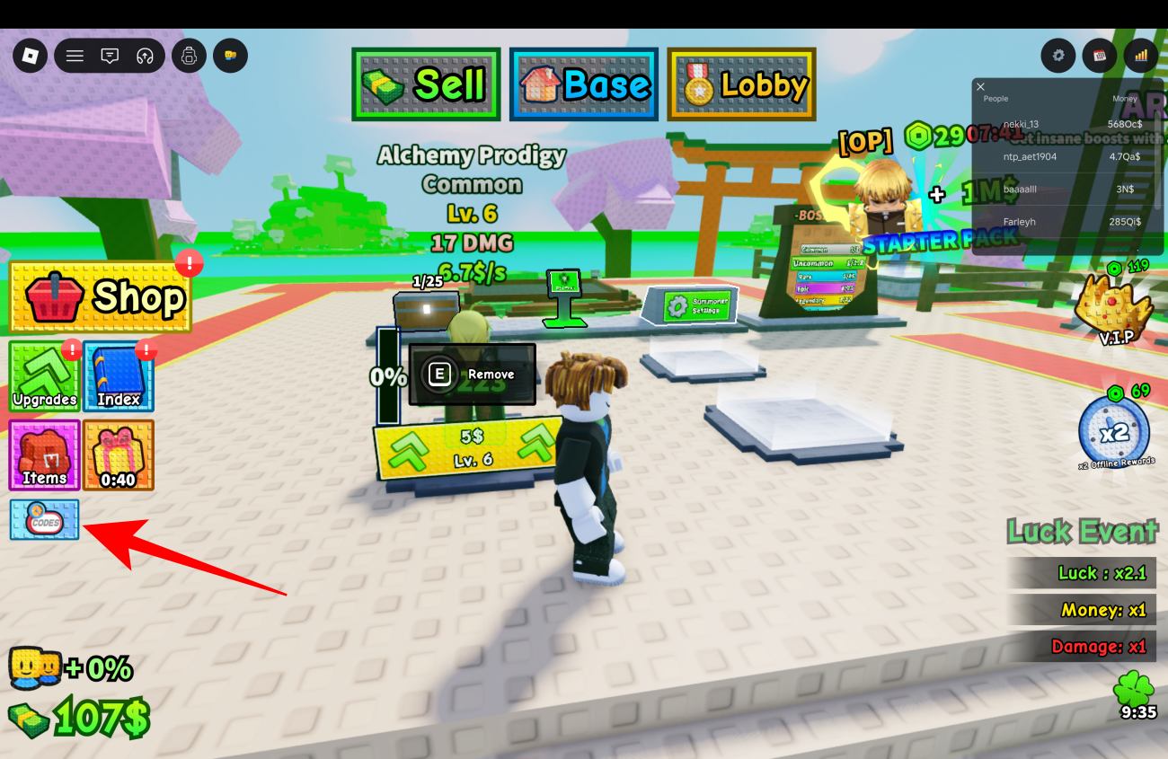 Select the'codes' icon on the left