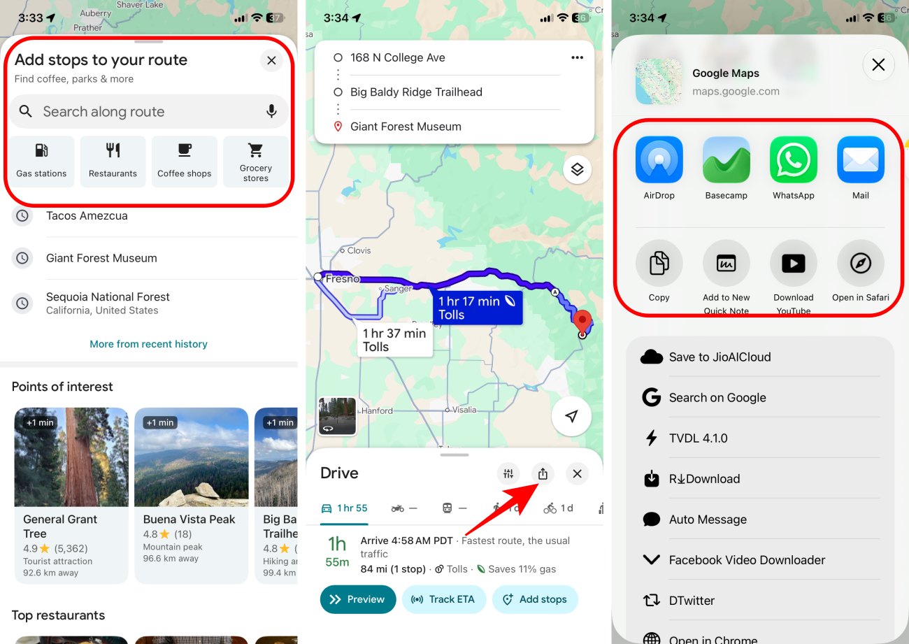 Share multiple Stops Google maps