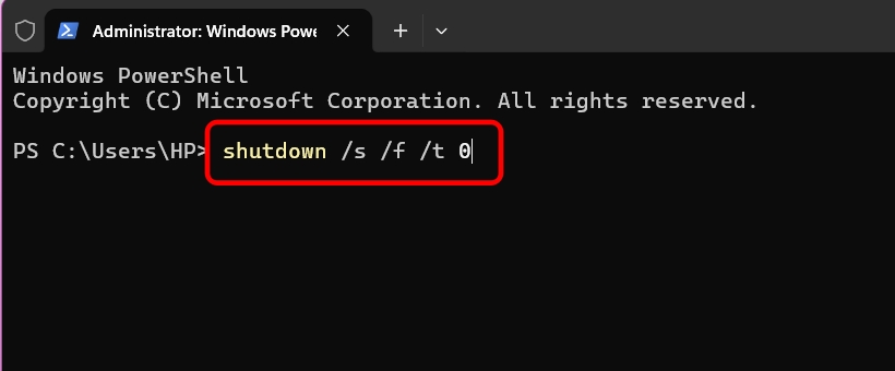 Write this command and Press the Enter key