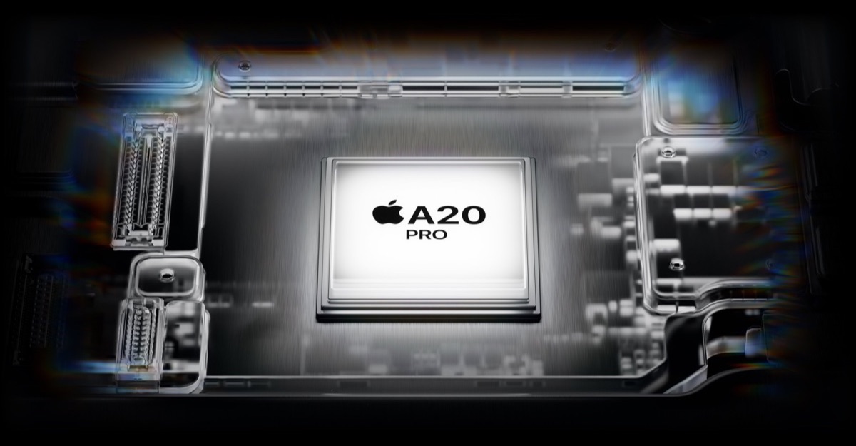 Apple A20 Pro package shown in a device-like board layout