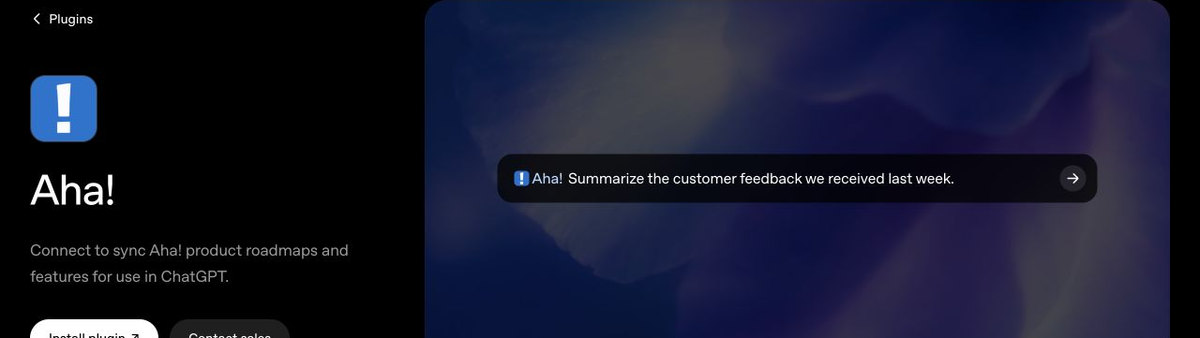 Aha! plugin page showing a prompt to summarize customer feedback