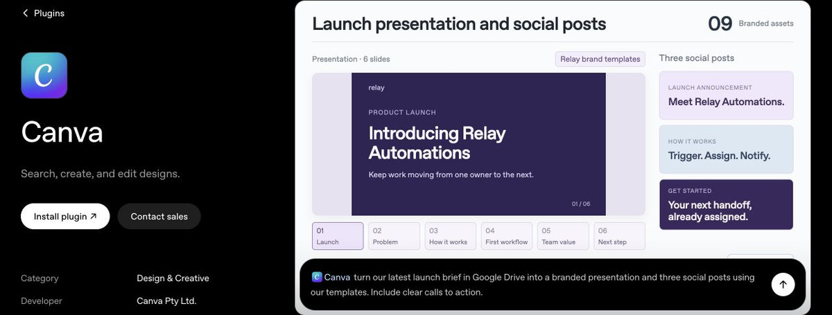 Canva example showing a launch presentation and matching social posts