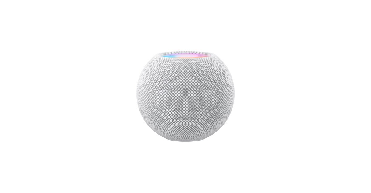 White HomePod mini on white background centered with padding