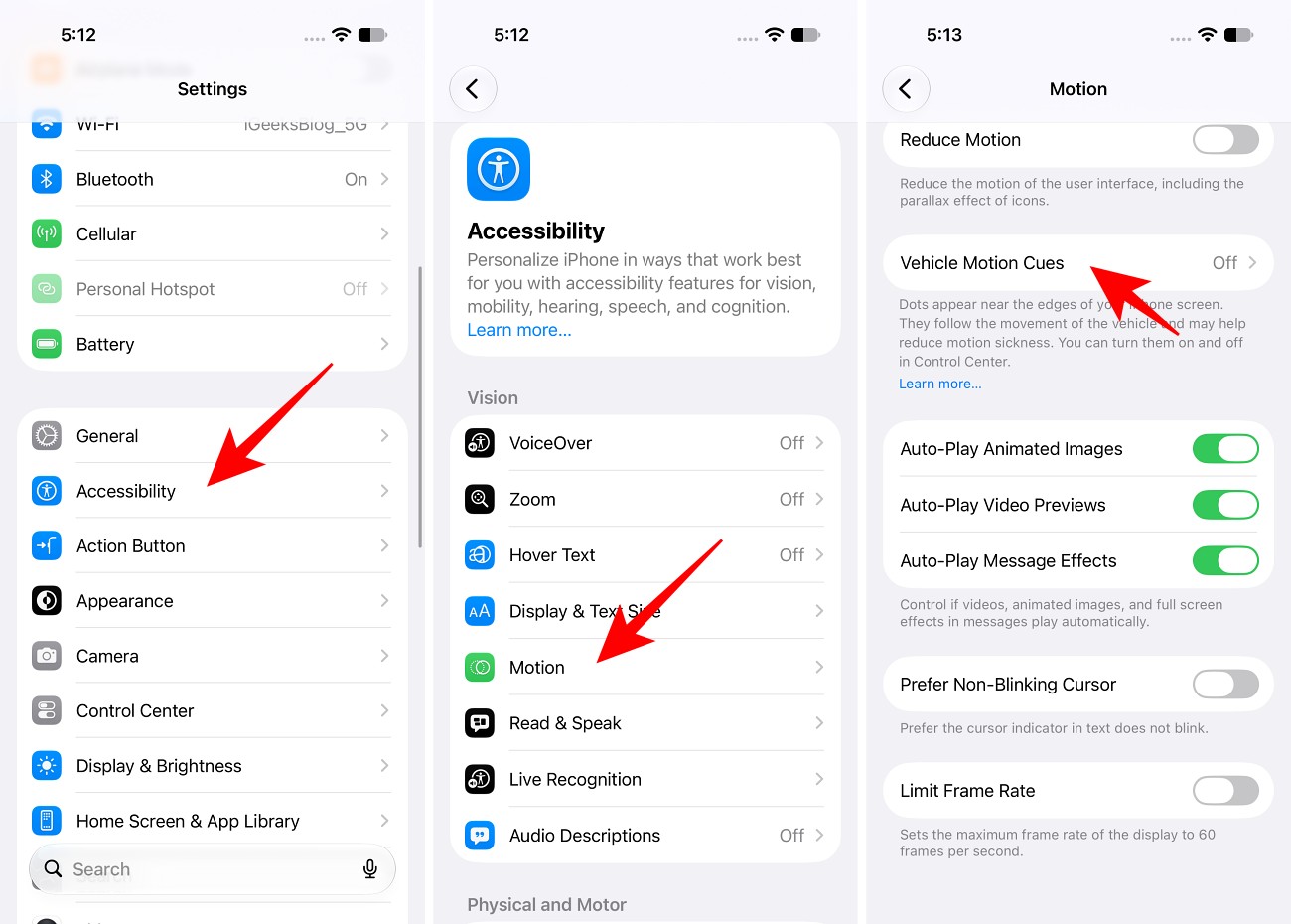 iPhone Accessibility Motion Settings Menu