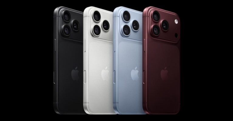 iPhone 18 Pro color lineup in black, silver, glacier and burgundy on white background centered on black bars