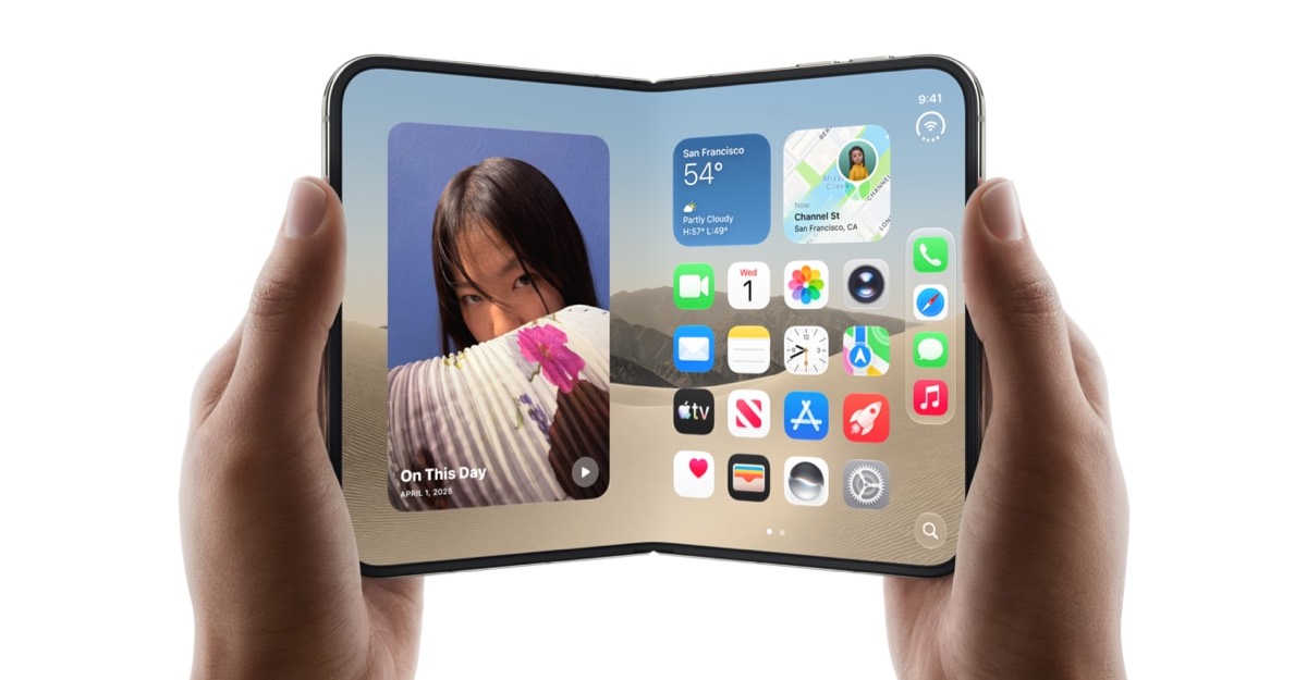 Open iPhone Duo showing two apps across its inner display