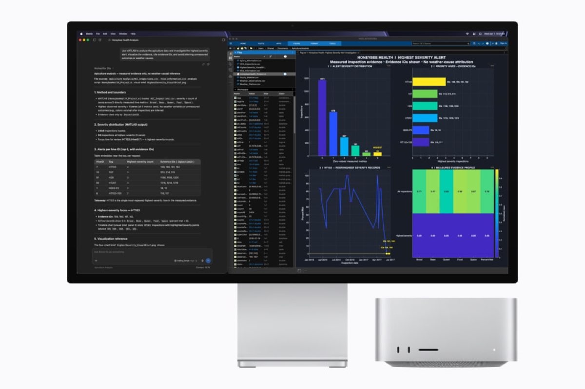 Apple’s M6 and M5 Ultra benchmark scores hint at fast new Macs – iGeeksBlog Apple Mac Studio beside a display with AI and data workflows.