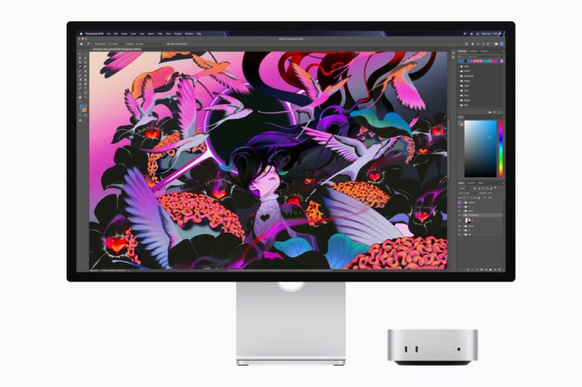 Apple’s M6 and M5 Ultra benchmark scores hint at fast new Macs – iGeeksBlog Apple Mac mini beside a display running Photoshop.